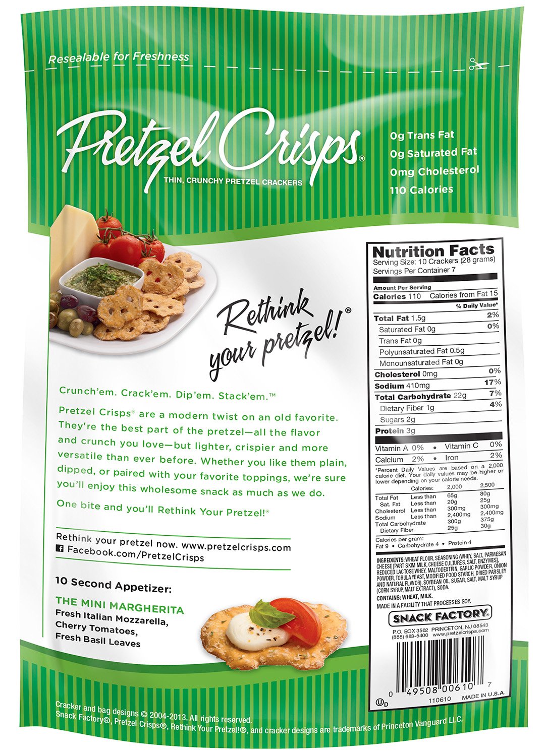 Snack Factory Garlic Parmesan Pretzel Crisps, 7.2 Oz., Case of 12