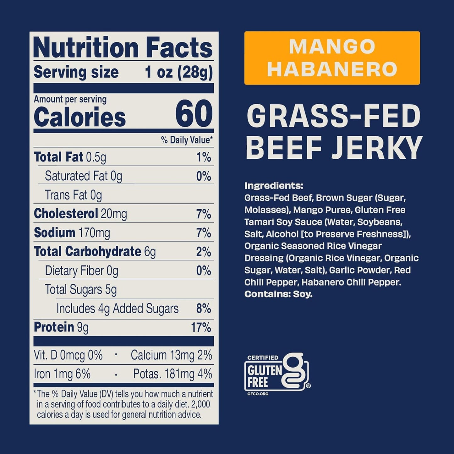 Country Archer Beef Jerky, Mango Habanero, Gluten-Free, Paleo, Case of 12 (2.5 oz)