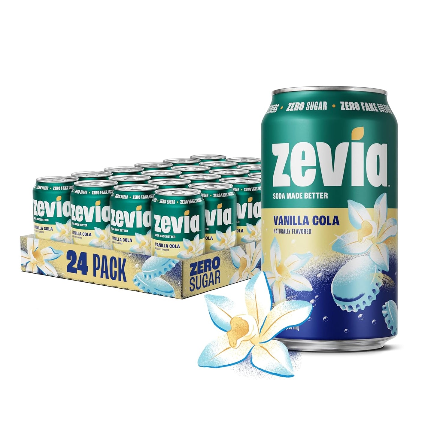 Zevia Vanilla Cola Soda, 12 fl oz. Cans, Case of 4 Packs of 6