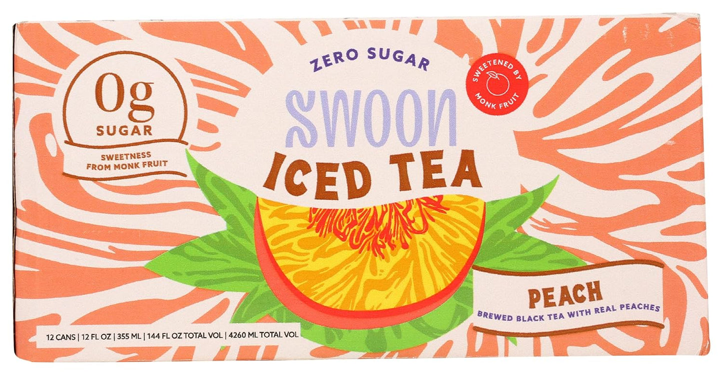 Swoon Zero Sugar Peach Iced Tea, 12 fl. oz., Pack of 12