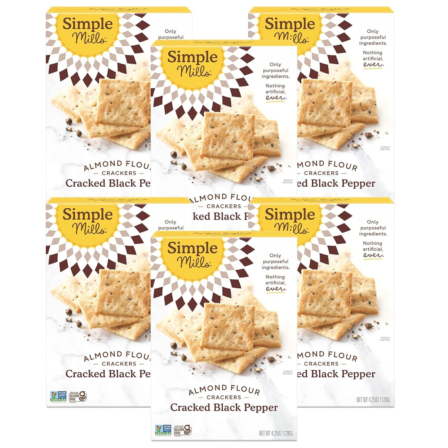 Simple Mills Cracked Black Pepper Almond Flour Crackers Case of 6 4.25 Oz