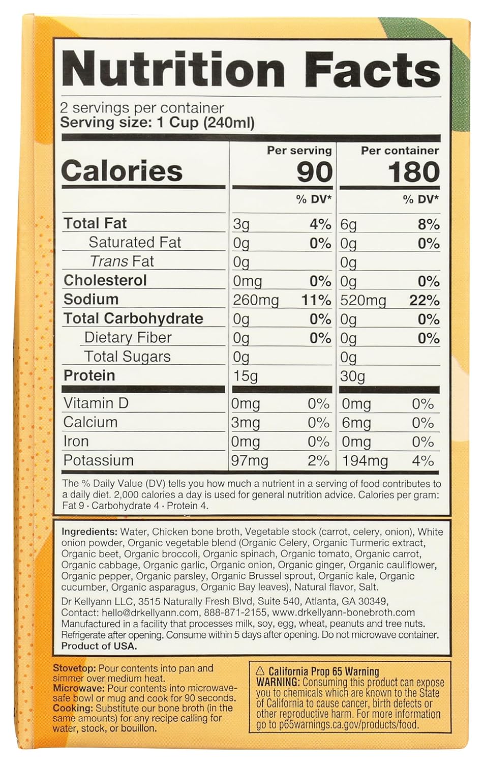 Dr. Kellyann Bone Broth, Classic Chicken, 16.9 fl oz. (Pack of 6)