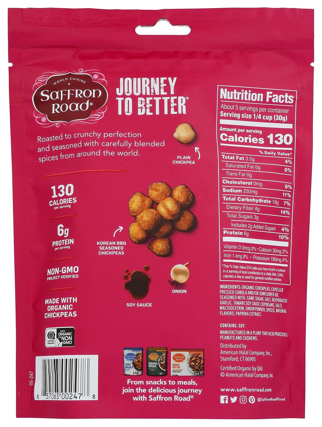 Saffron Road, Crispy Korean BBQ Chicken, 6 Packs, 5.4 oz Each