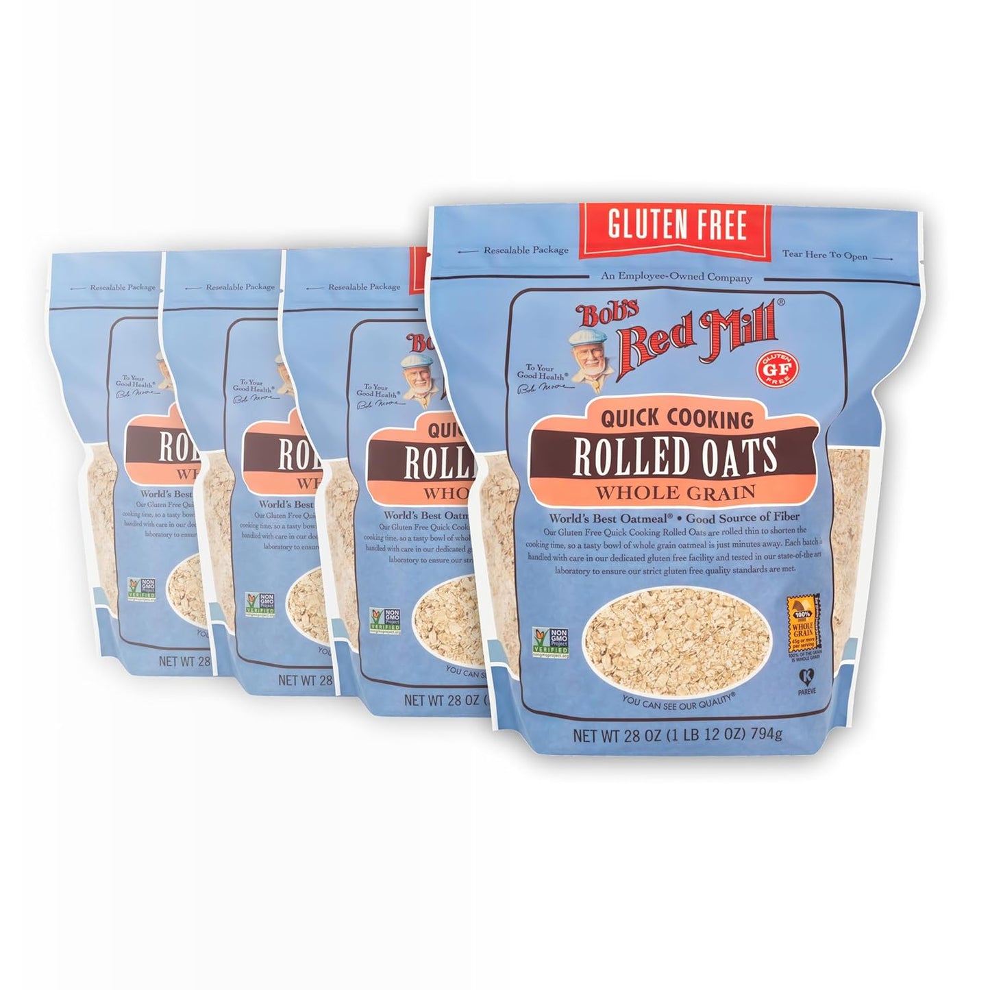 Bob's Red Mill Organic Quick Cooking Rolled Oats, Gluten Free, 16 oz, Pack of 4