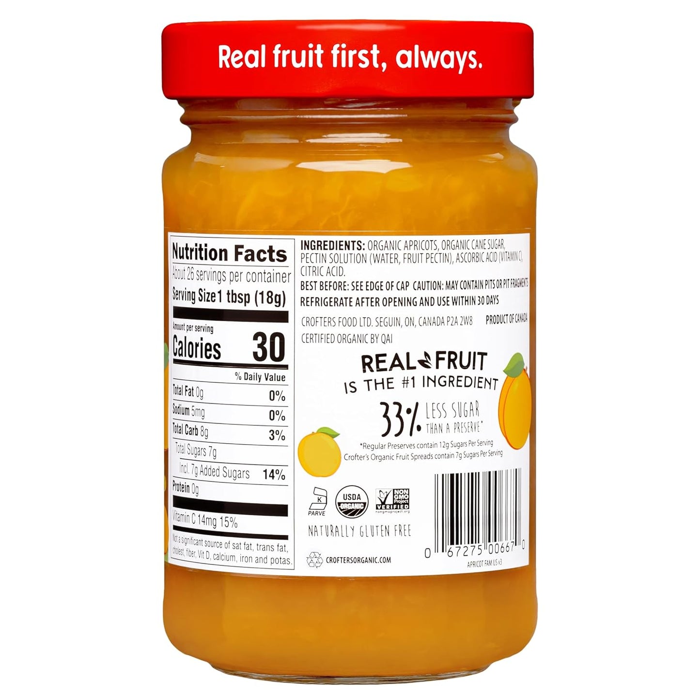 Crofters Premium Apricot Spreadable Fruit, 16.5 oz, Case of 6