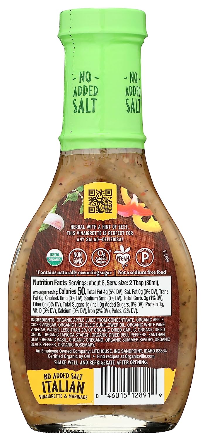 Organicville - Dressing Italian No Salt Added (Pack of 6-8 Fl Oz)