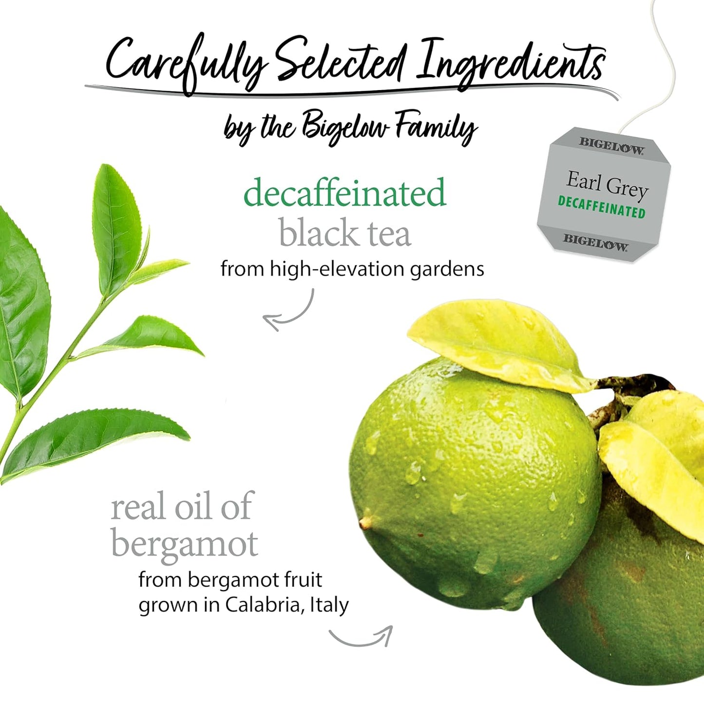 Bigelow Decaffeinated Earl Grey Black Tea, Individually Wrapped, Case of 6 (20 Tea Bags)