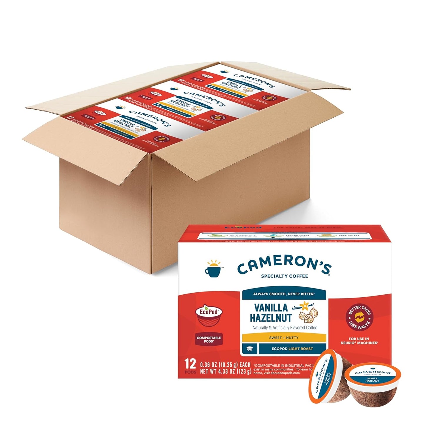 Cameron's Specialty Coffee Vanilla Hazelnut Light Roast Pods, 12 ct. (Pack of 6)
