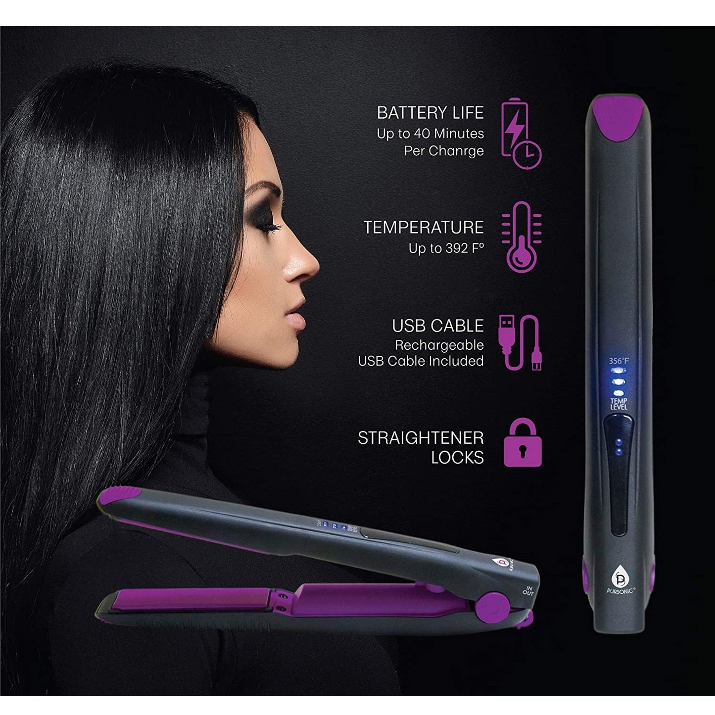 USB Rechargeable Hair Straightener by Pursonic