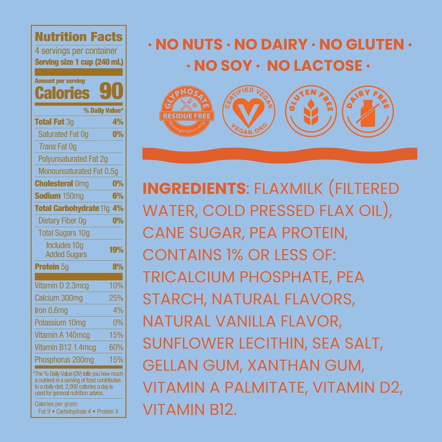 Good Karma Flax Milk Protein Vanilla Lightly Sweetened 6-Pack, 32 fl. oz.