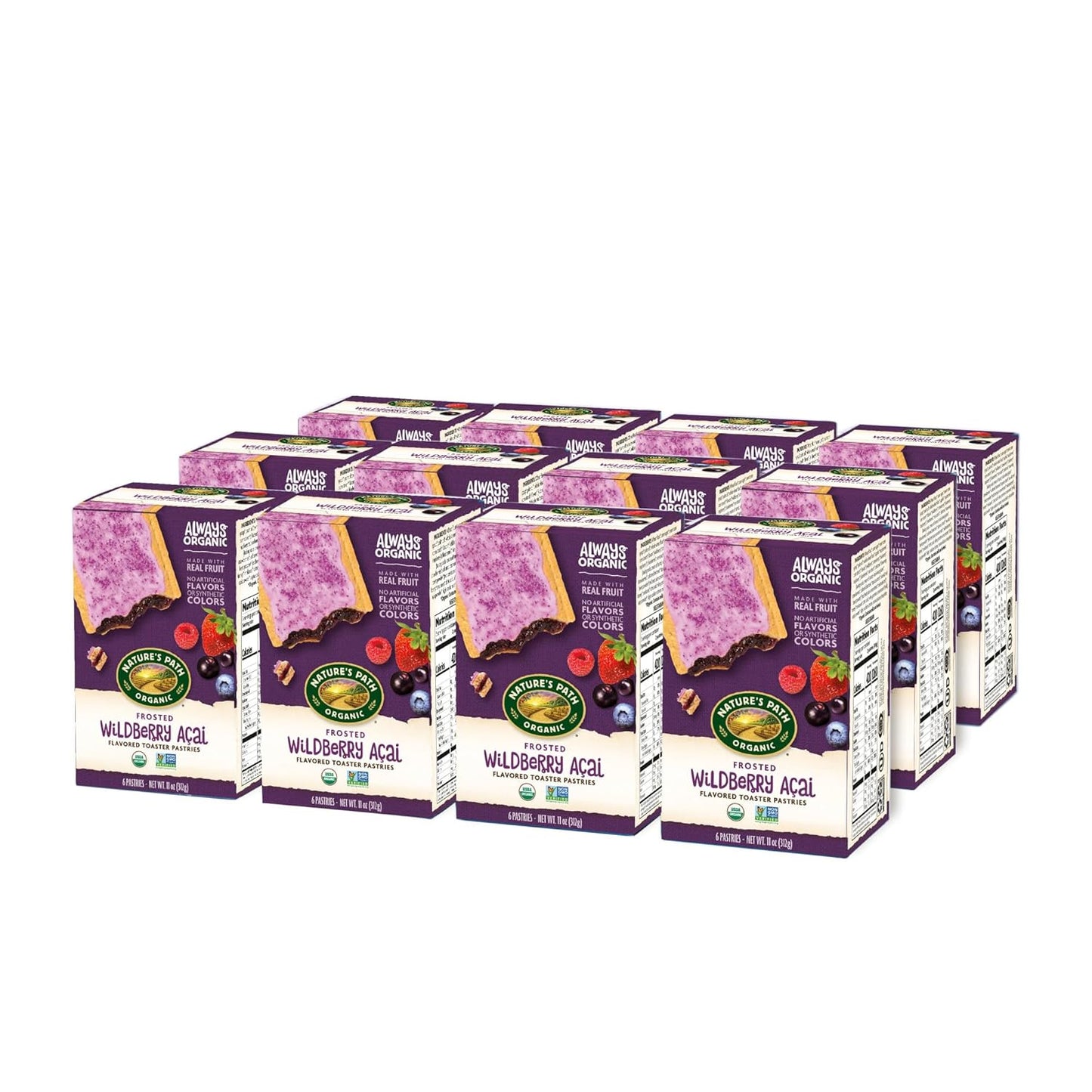 Nature's Path Organic Wildberry Acai Frosted Toaster Pastries, Case of 12, 11 Oz. Each