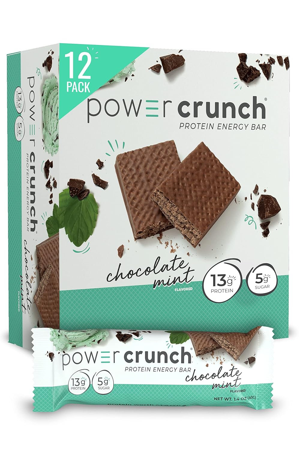 Power Crunch Original Protein Energy Bar Chocolate Mint, Pack of 6, 7 OZ, High-Protein Wafer Bar