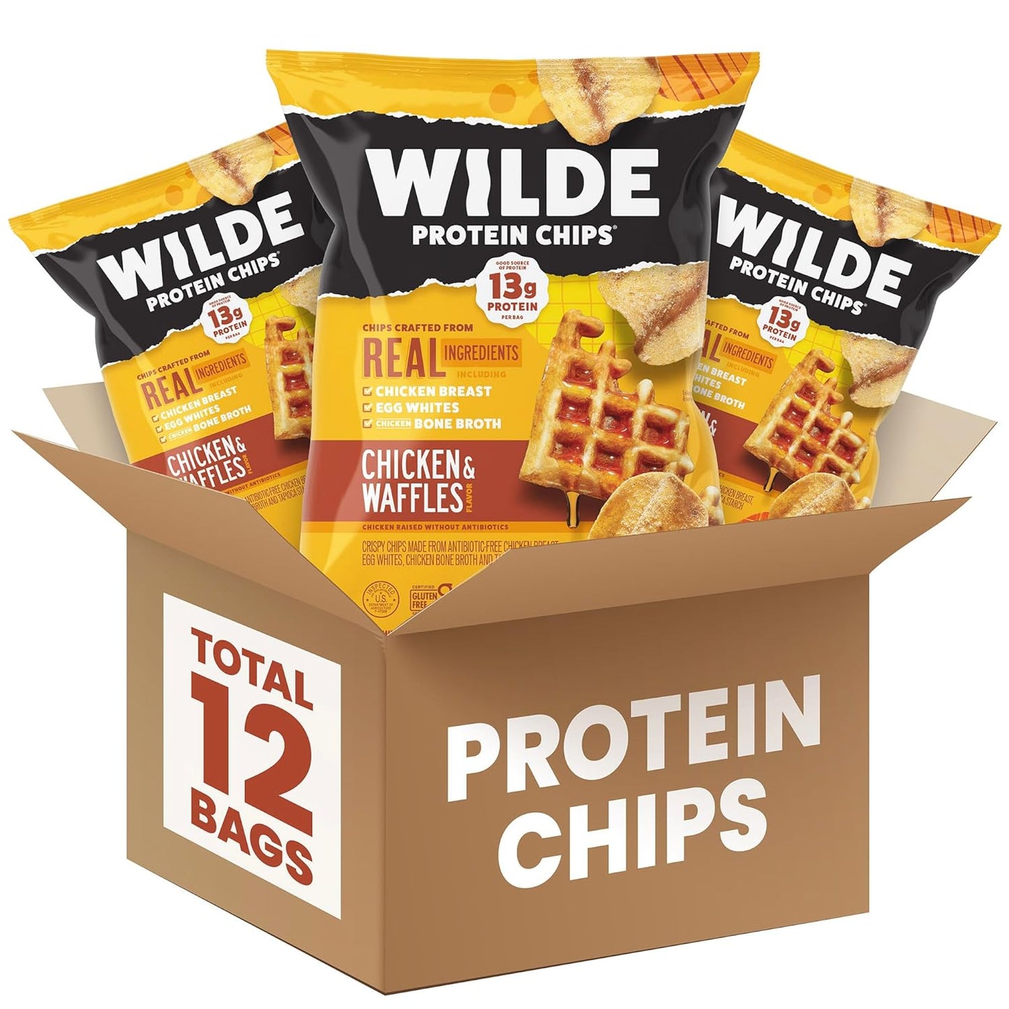 Wilde Chips Chicken & Waffles Protein Chips, 2.25 Oz. (Pack of 12)