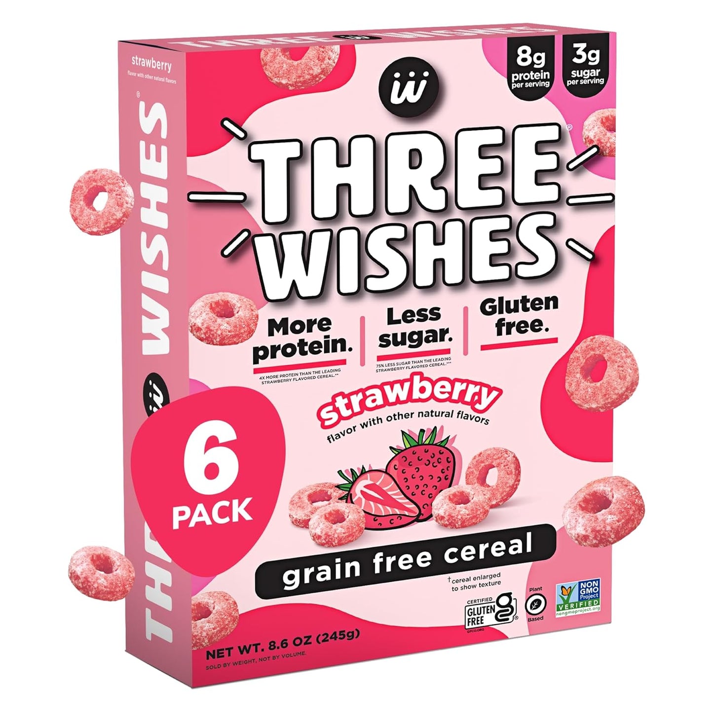 Three Wishes Strawberry Grain-Free Cereal, 8.6 oz., Pack of 6
