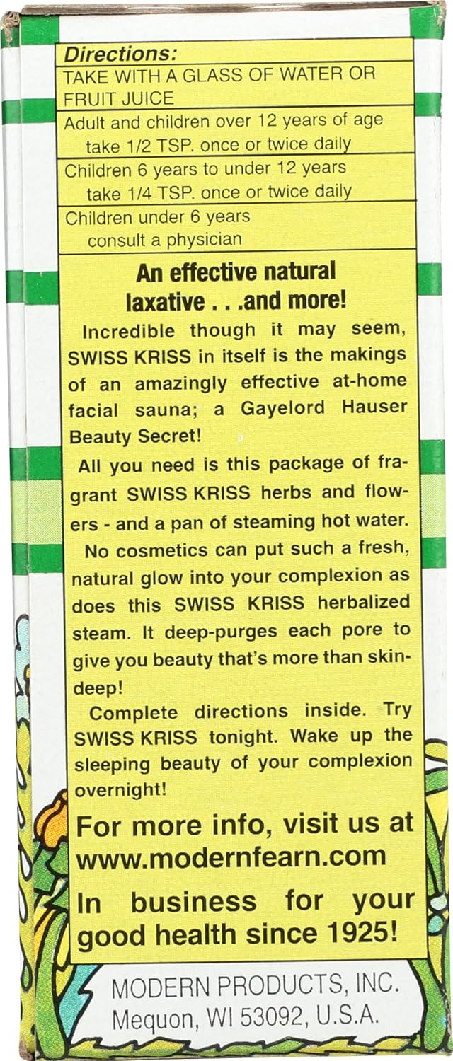 Swiss Kriss Herbal Laxative Flakes, Natural Senna Leaf Formula for Gentle Overnight Relief, 1.5 Oz
