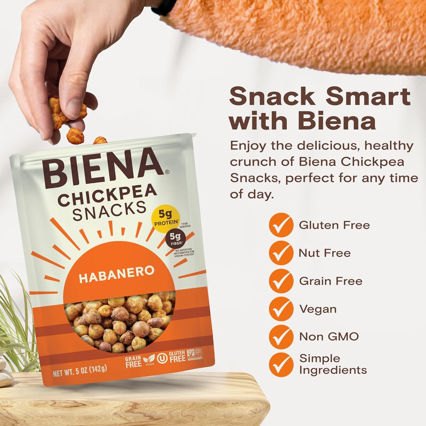 Biena Habanero Chickpea Snack Packs, 8 ct, 5 oz Each