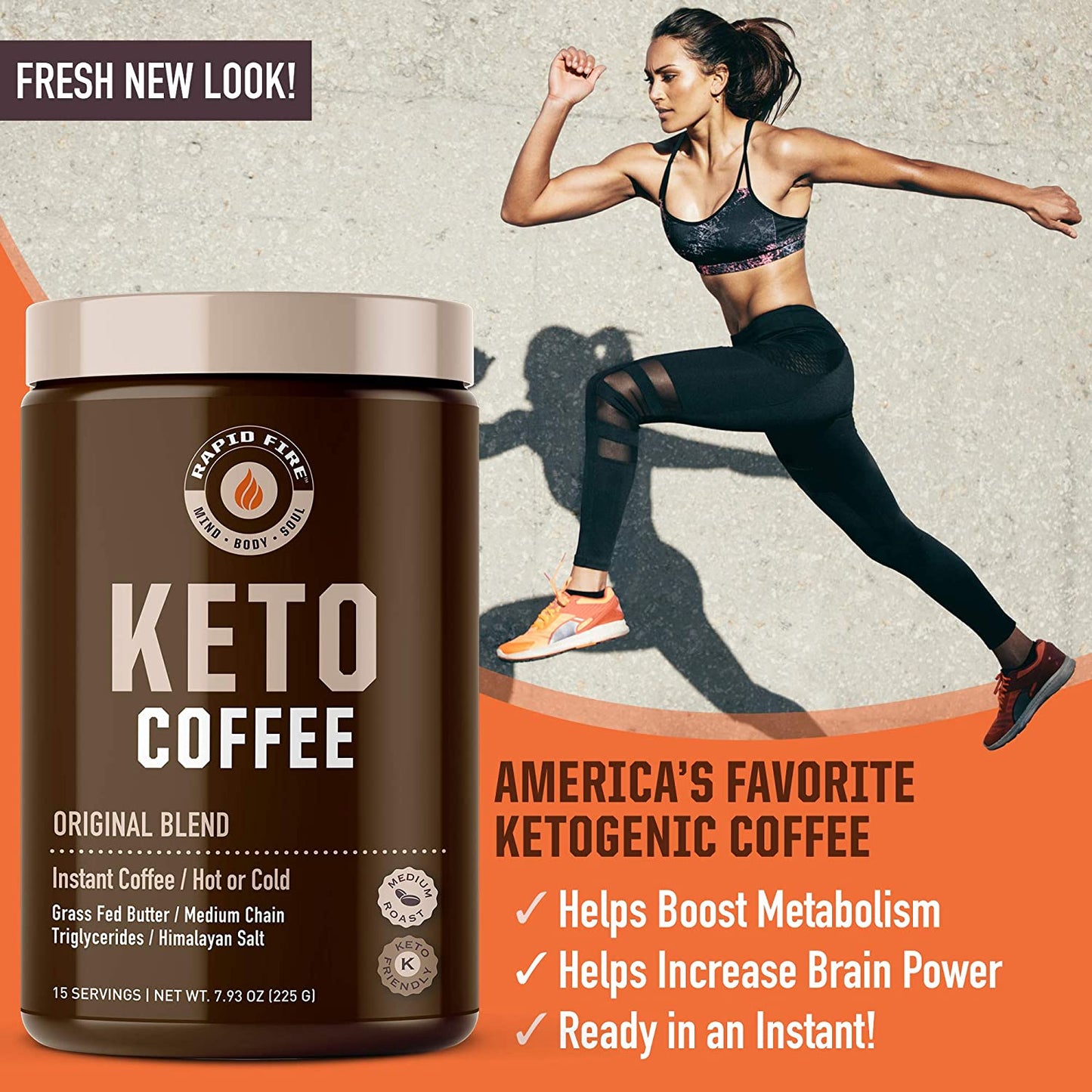 Rapid Fire Ketogenic Fair Trade Instant Keto Coffee Mix - Canister of 7.93 Oz