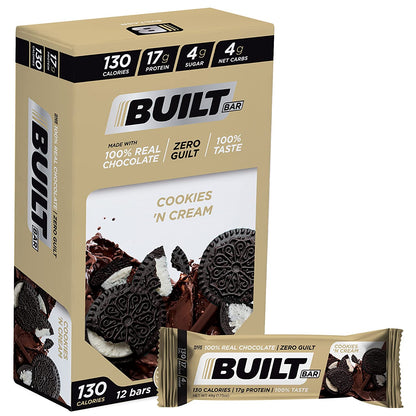 Built Bar Protein Bar, Cookies 'n' Cream, 12 Pack, 49 Grams/Bar