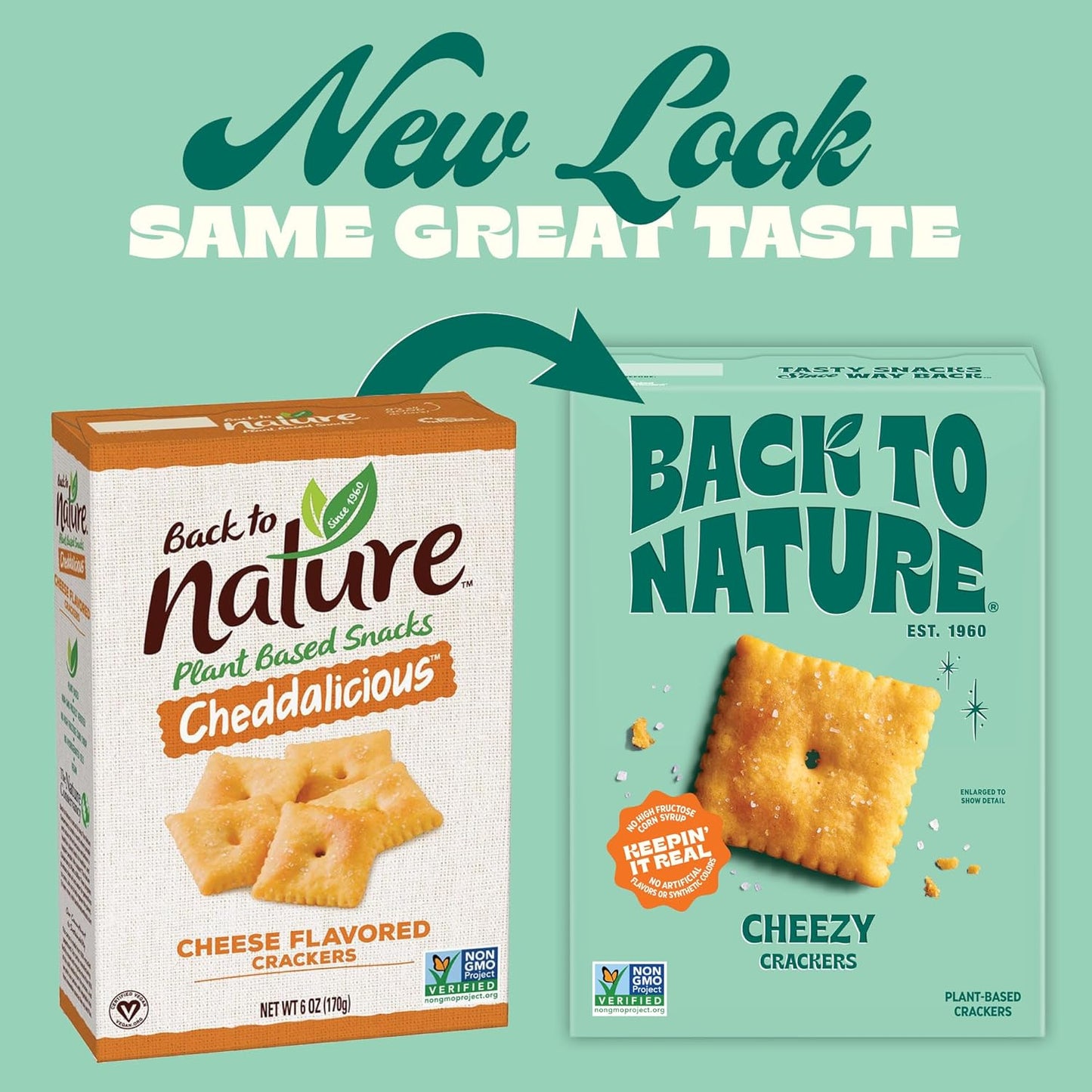 Back To Nature Cheezy Square Crackers, 6 Packs of 5 Oz Each