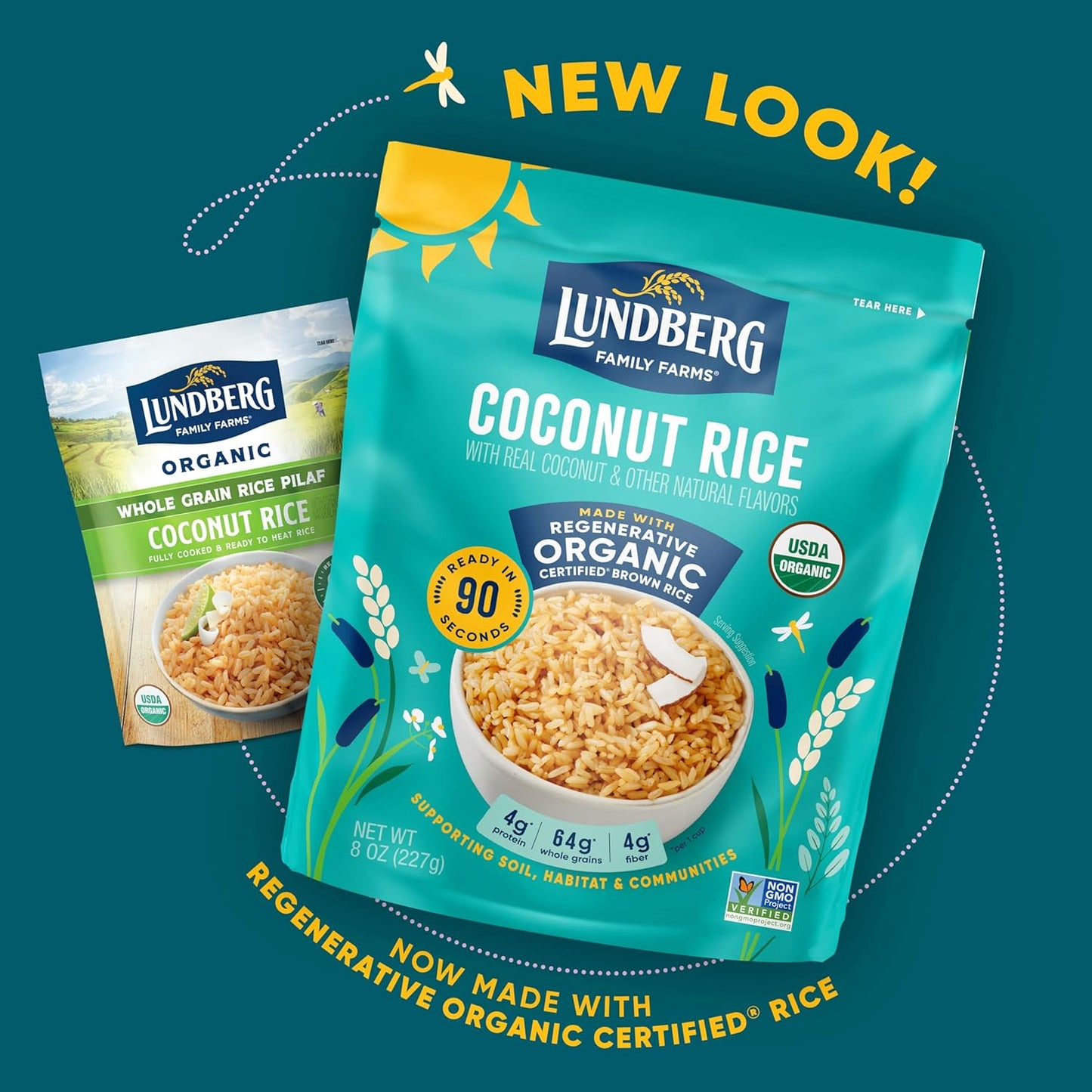 Lundberg Family Farms Organic Coconut Rice, 8 oz Ready-to-Heat Pouches, Case of 6