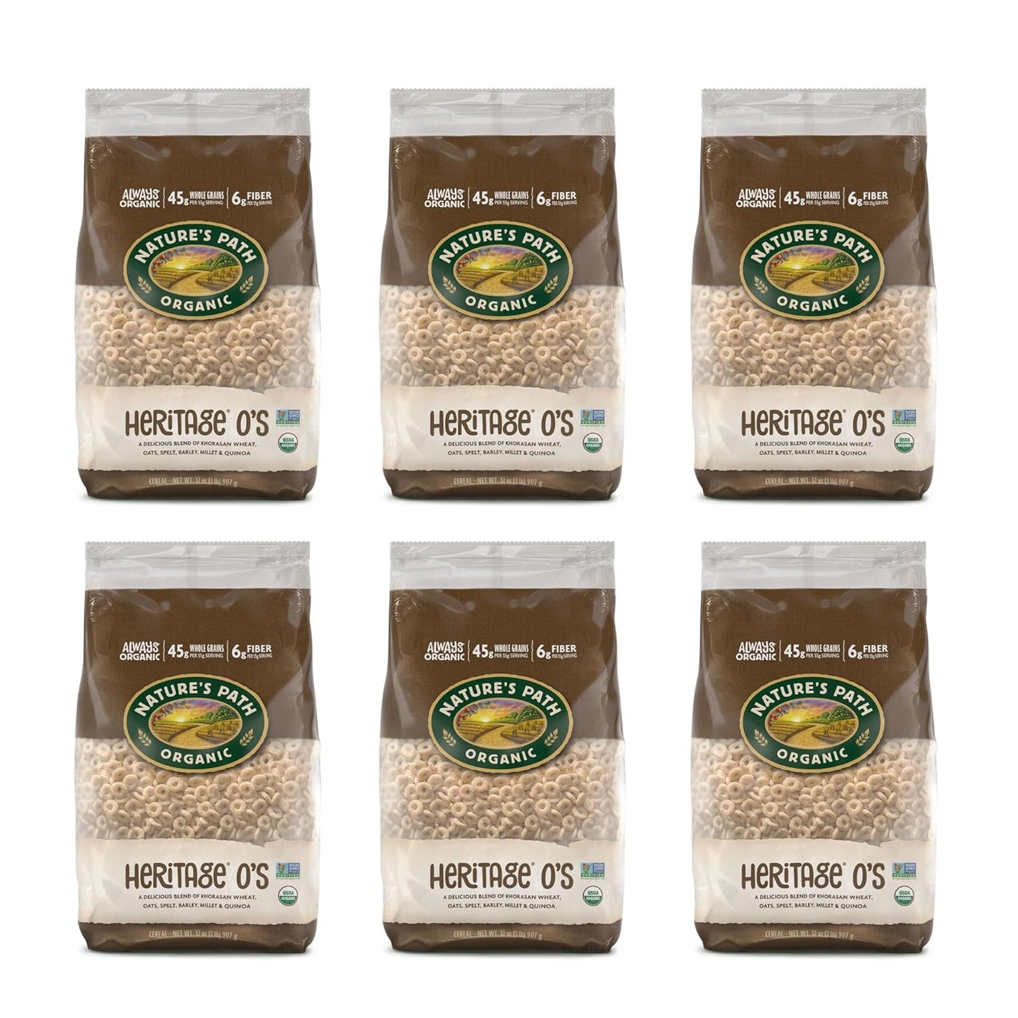 Nature's Path Organic Heritage O's Cereal, Whole Grain Goodness (Pack of 6 - 32 Oz.)