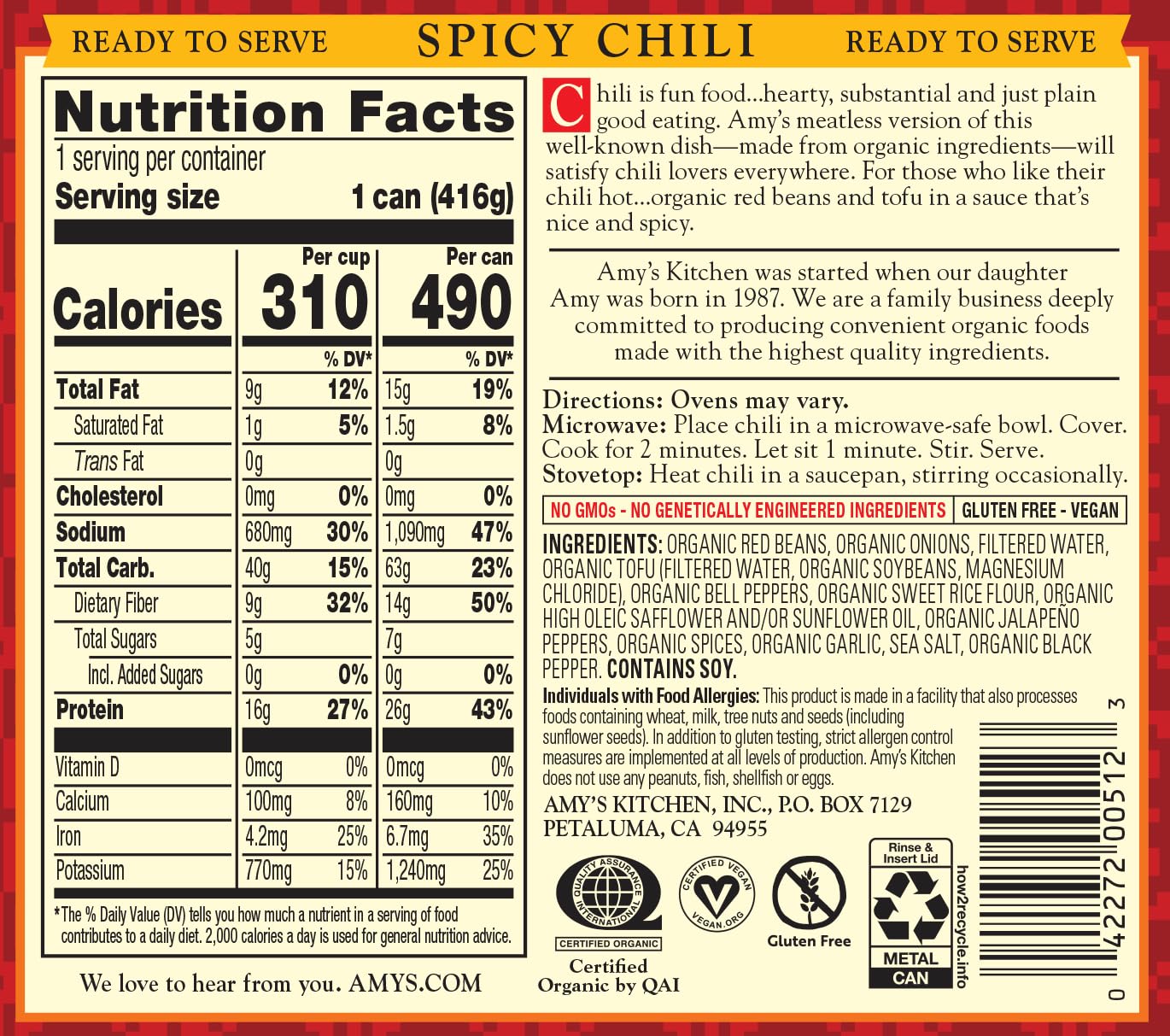 Amy's Organic Spicy Chili Variety Pack, 12 x 14.7 Oz.