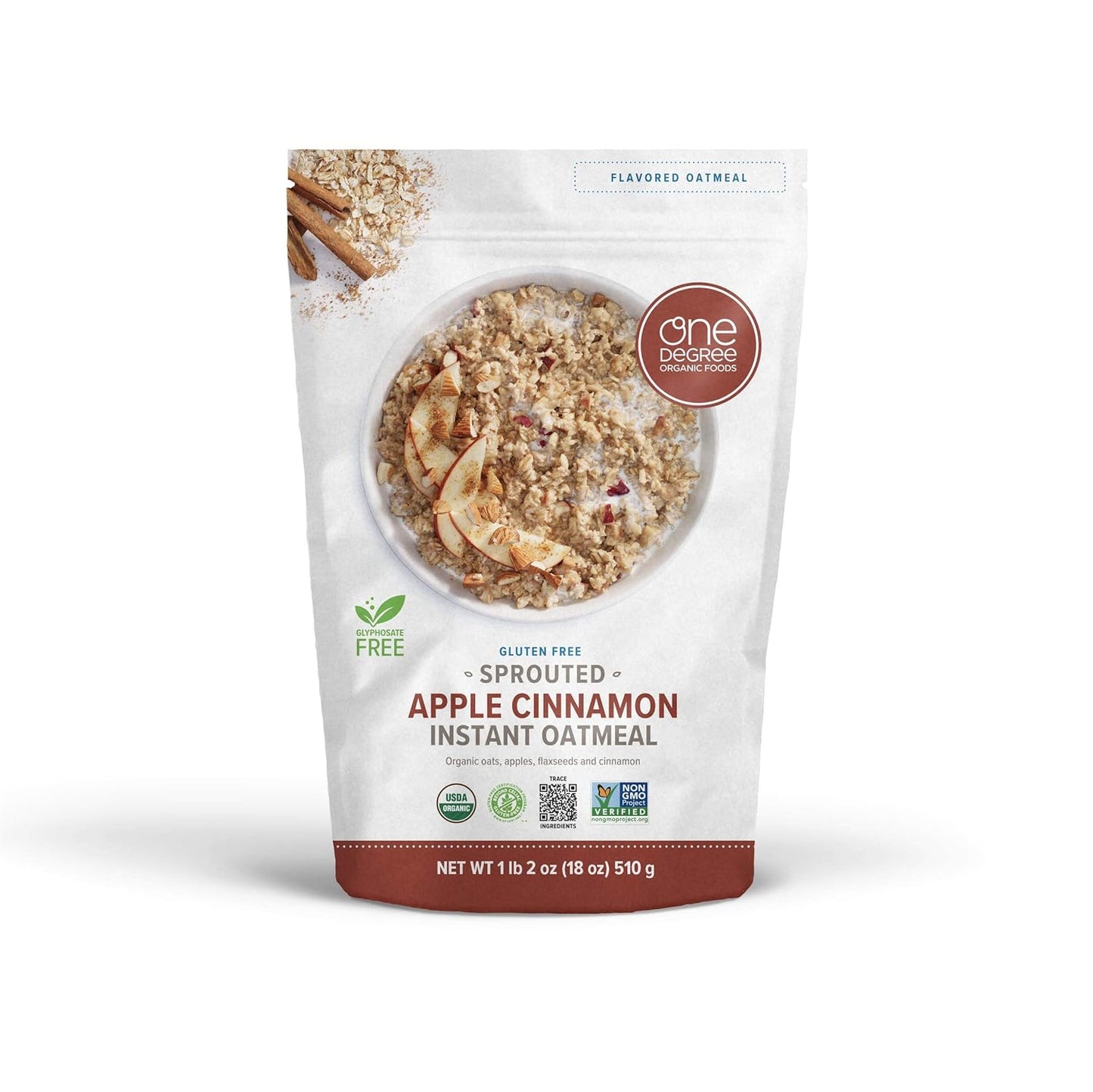 One Degree Organic Foods Sprouted Rolled Oats, Apple Cinnamon, 18 oz, 6-Pack