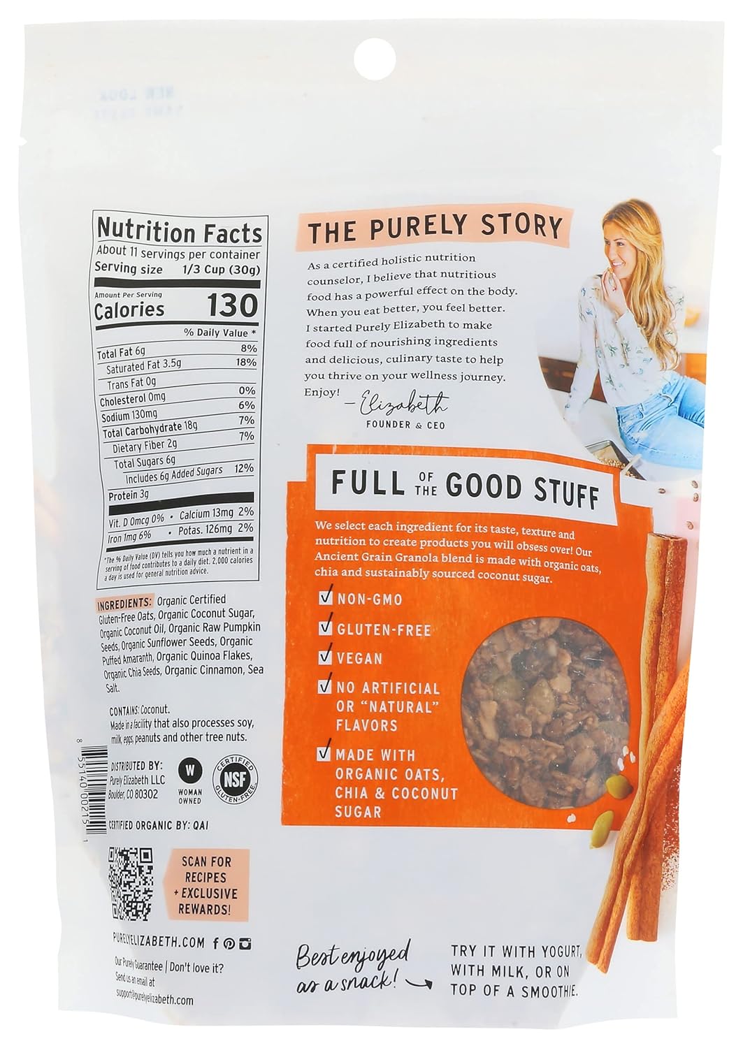 Purely Elizabeth Organic Ancient Grain Granola, Pumpkin Fig, Case of 6, 12 Oz