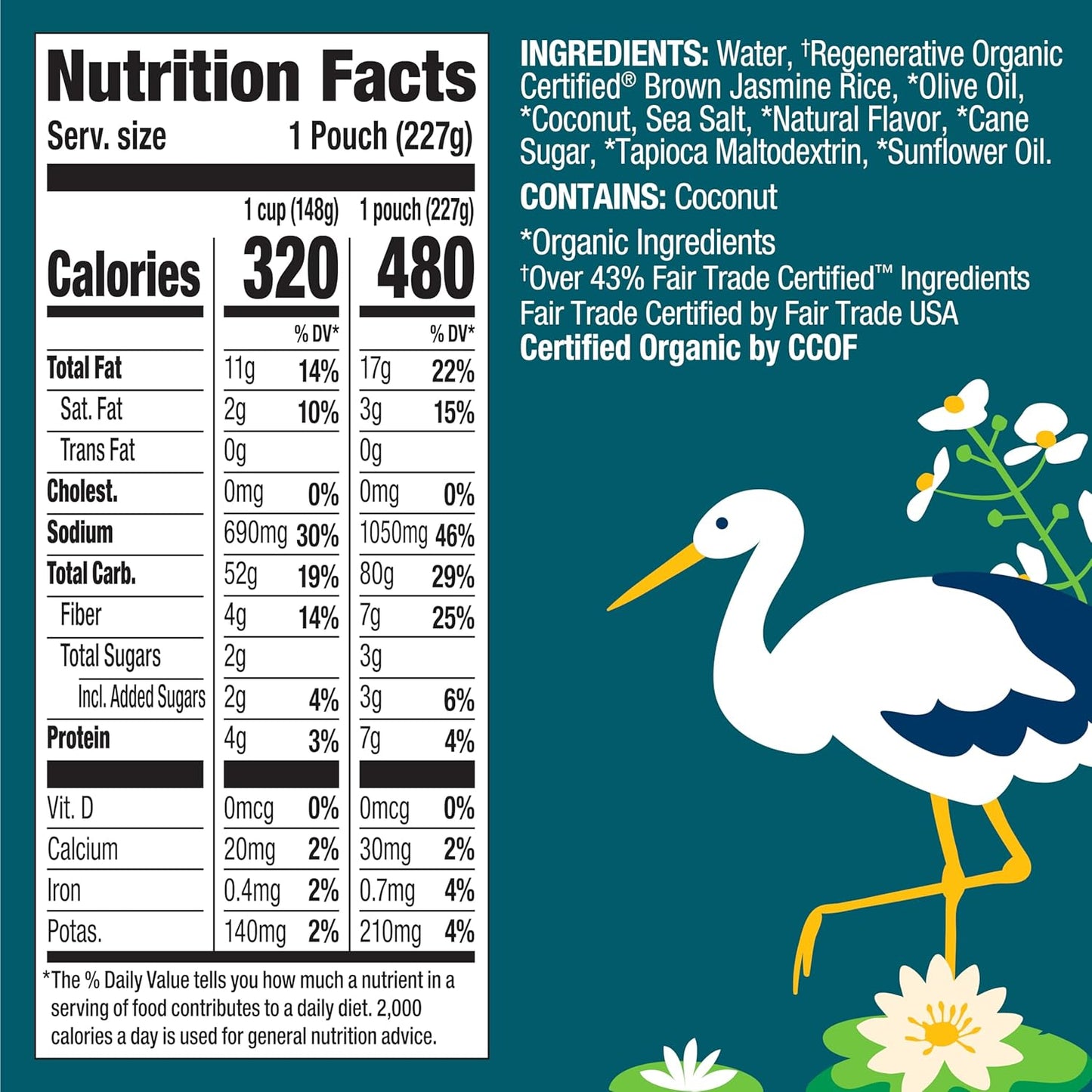 Lundberg Family Farms Organic Coconut Rice, 8 oz Ready-to-Heat Pouches, Case of 6