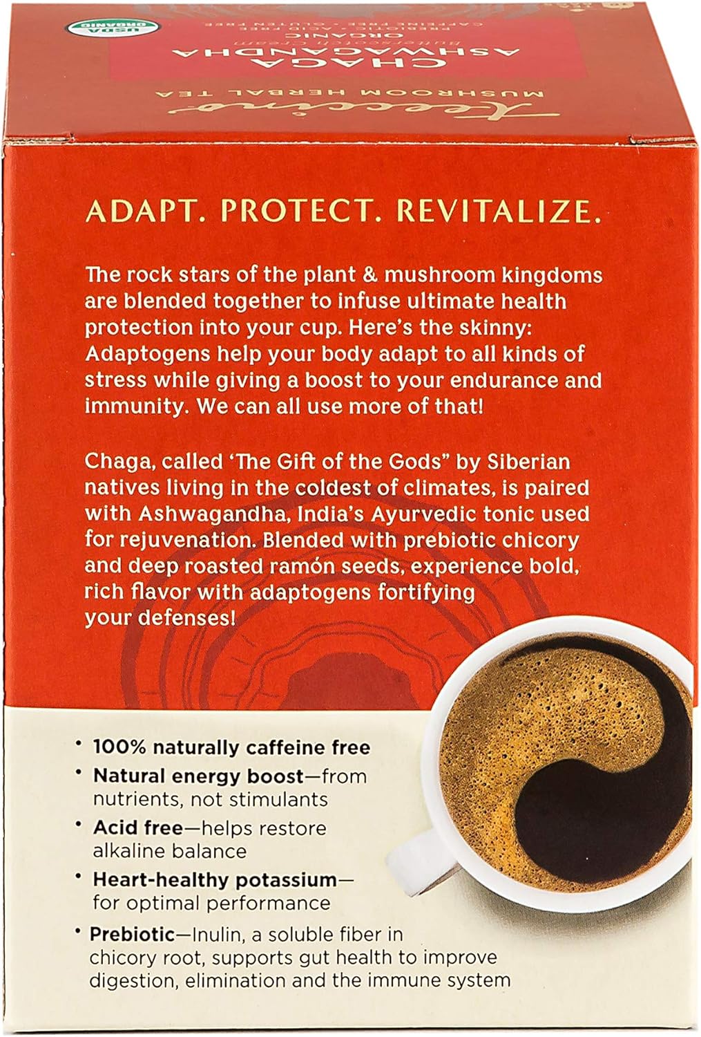 Teeccino Mush Tea, Chaga Ashwagandha Mind Boost, Case of 6, 10 Bags Per Box