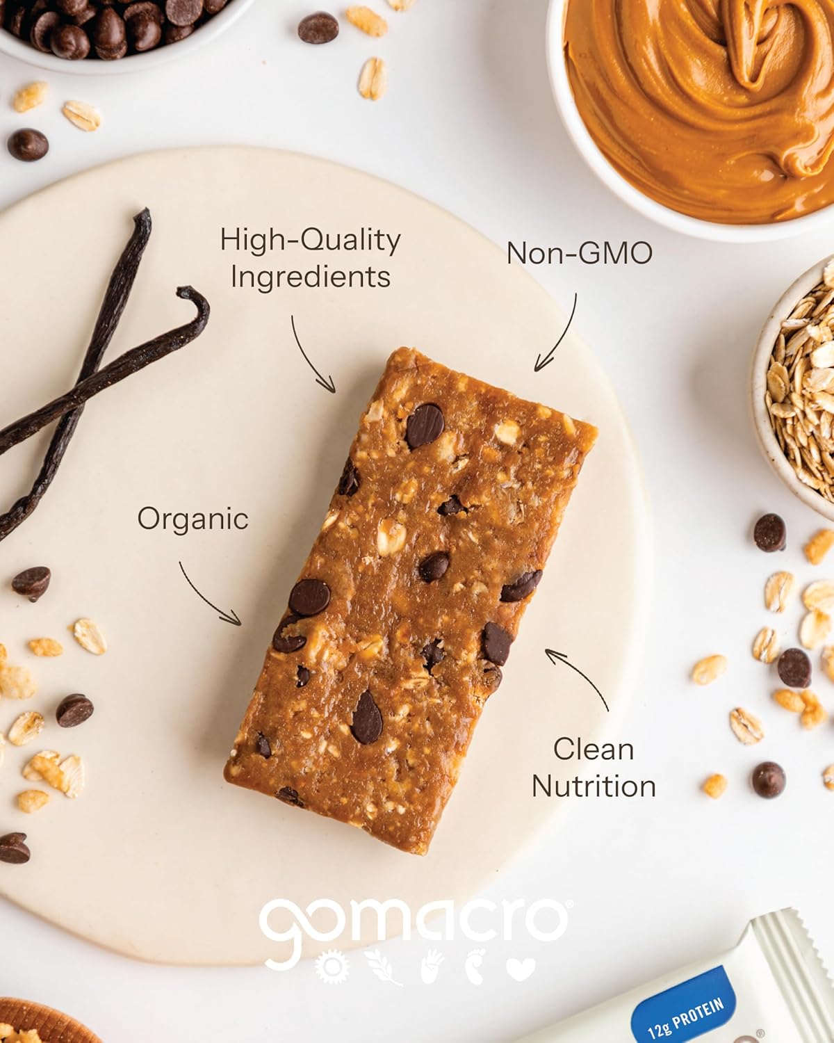 Gomacro Oatmeal Chocolate Chip MacroBar, Case of 12 x 2.3 oz