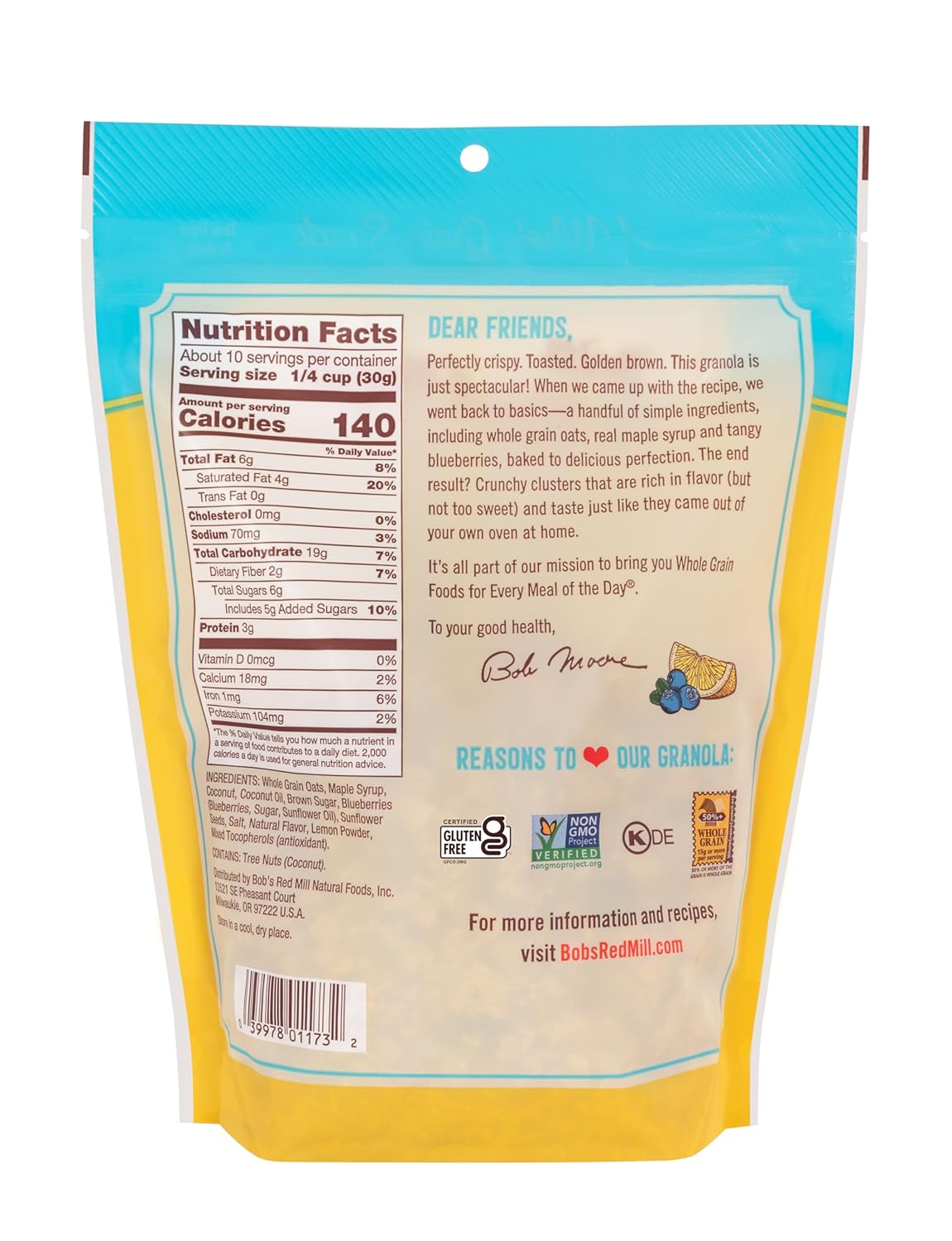 Bob's Red Mill Organic Lemon Blueberry Granola, Case of 6, 11 oz Bags