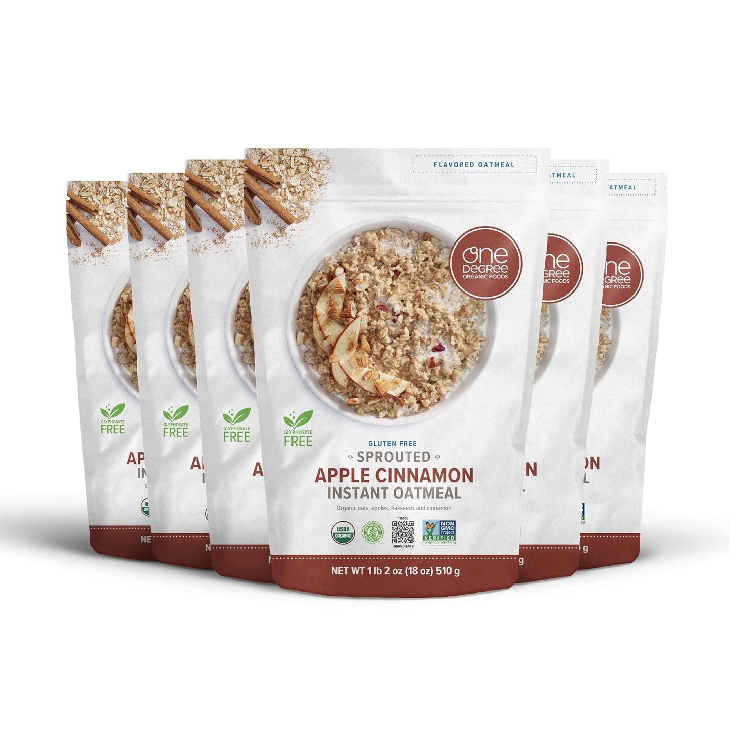One Degree Organic Foods Sprouted Rolled Oats, Apple Cinnamon, 18 oz, 6-Pack