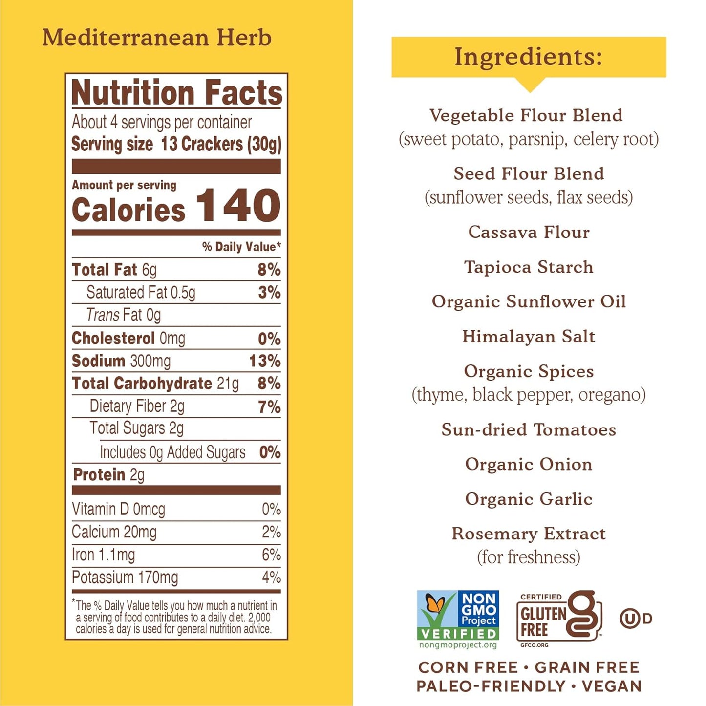Simple Mills Mediterranean Herb Pita Crackers, Grain-Free, Gluten-Free, Case of 6 (4.25 oz)