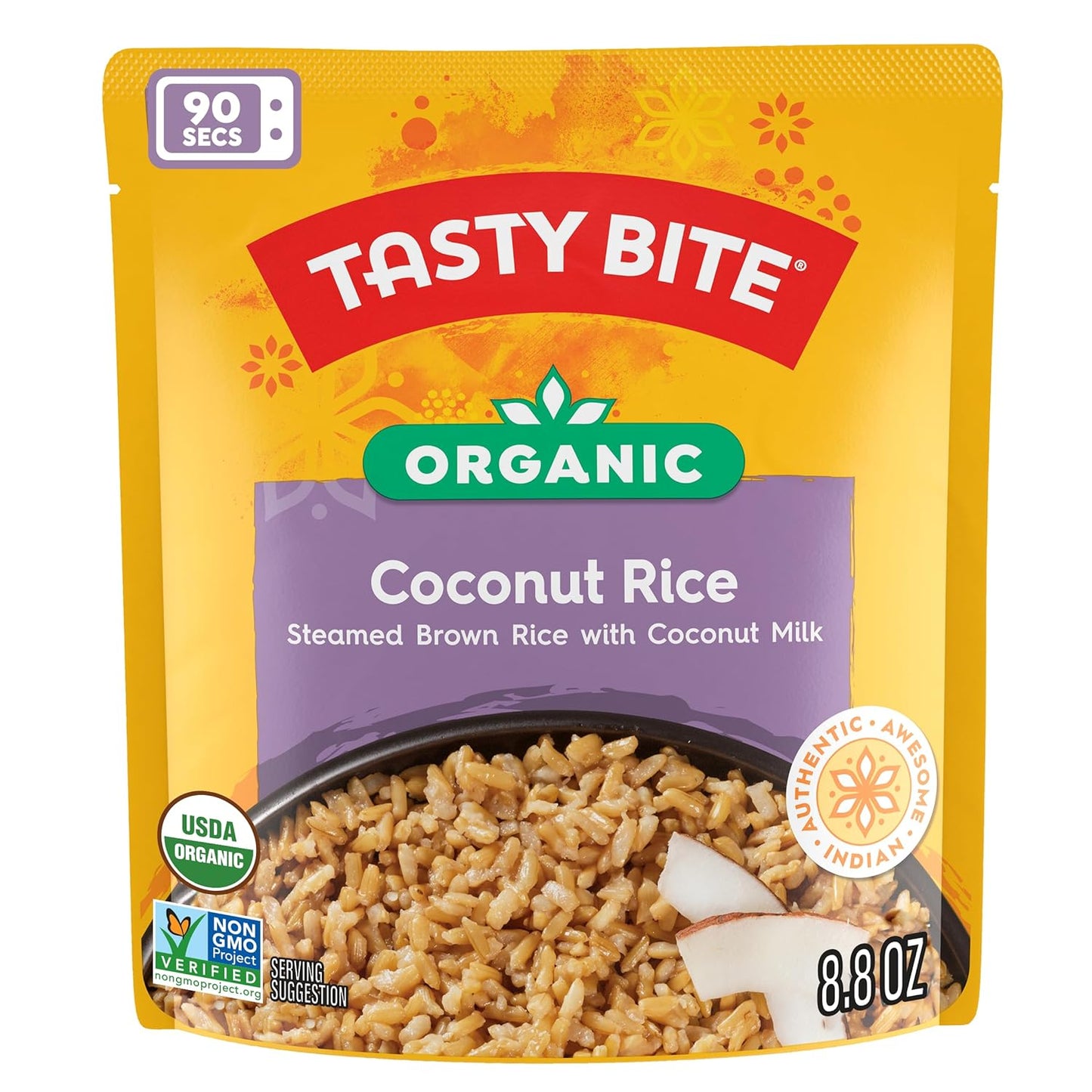 Tasty Bite Coconut Rice, Authentic Indian, Pack of 6, 8.8 oz Pouches