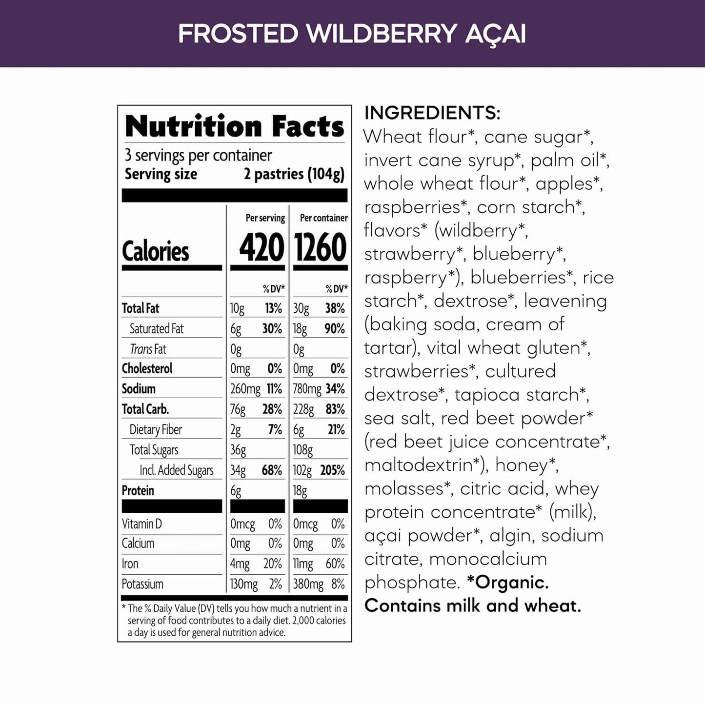 Nature's Path Organic Wildberry Acai Frosted Toaster Pastries, Case of 12, 11 Oz. Each