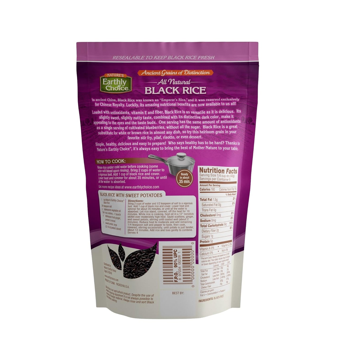 Nature's Earthly Choice Premium Black Rice, 14 Oz. (Case of 6)