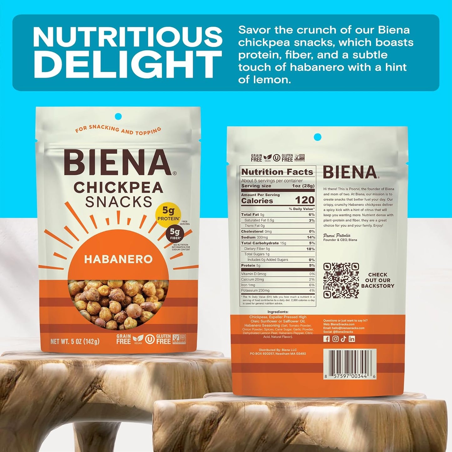 Biena Habanero Chickpea Snack Packs, 8 ct, 5 oz Each