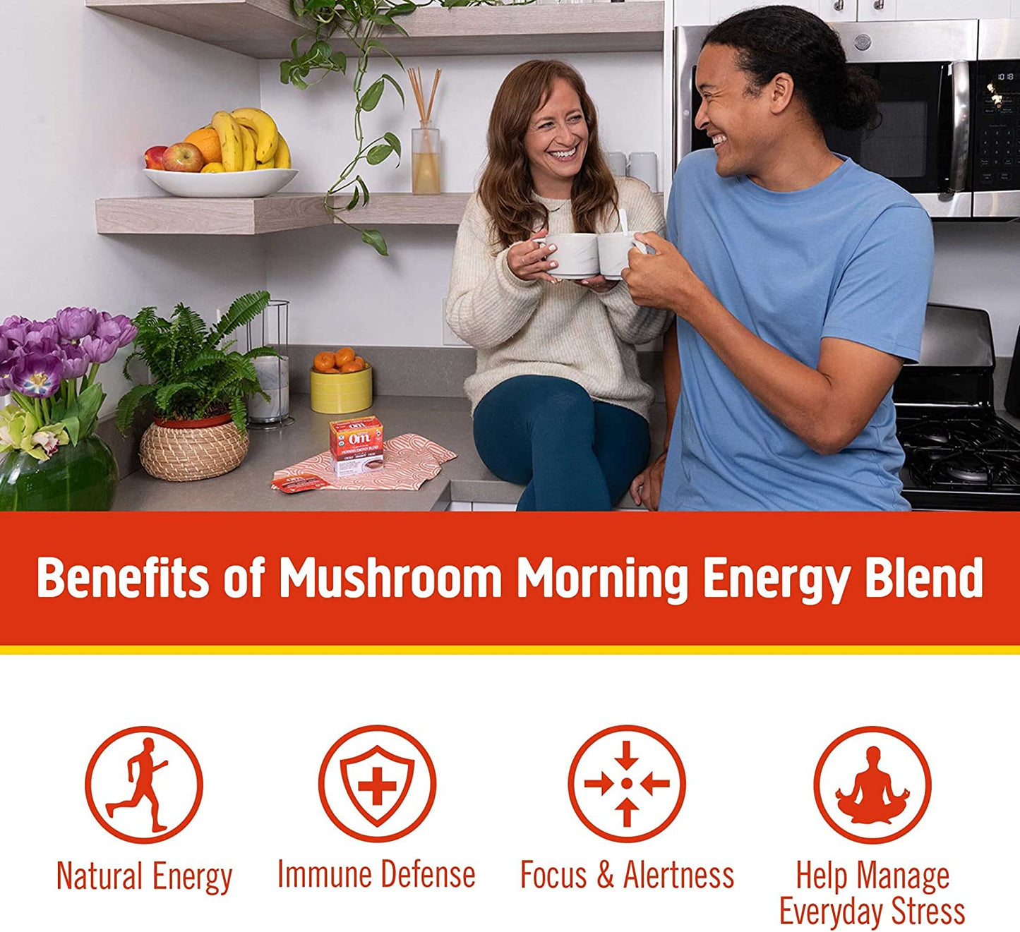 Om Mushroom Superfood Morning Energy Blend Mushroom Powder Drink (Pack of 10 - 0.28oz)