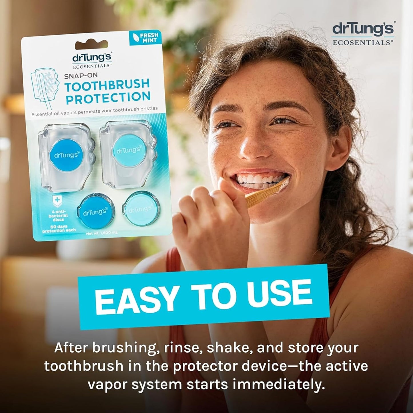 Dr. Tung's Snap-On Toothbrush Sanitizer, Natural Antibacterial Protection, Fresh Mint or Lime, 4 Discs