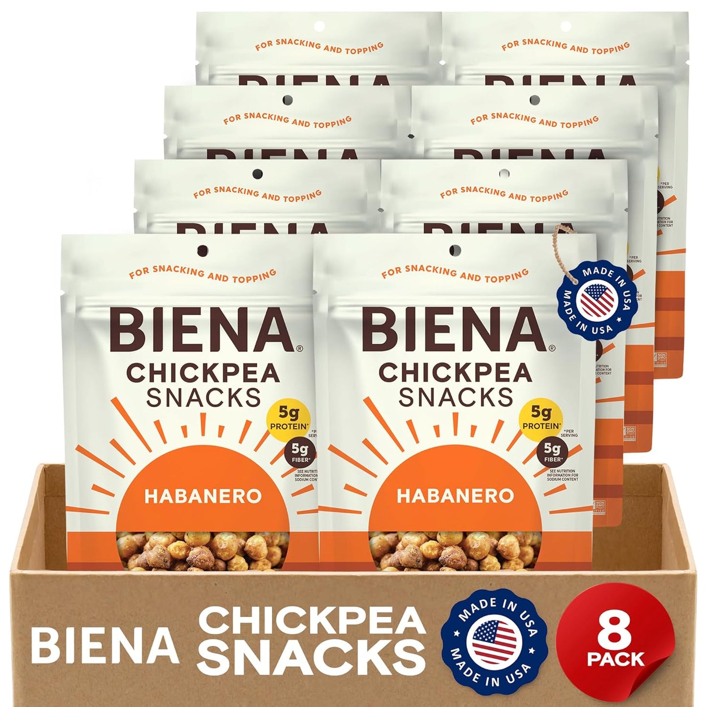Biena Habanero Chickpea Snack Packs, 8 ct, 5 oz Each