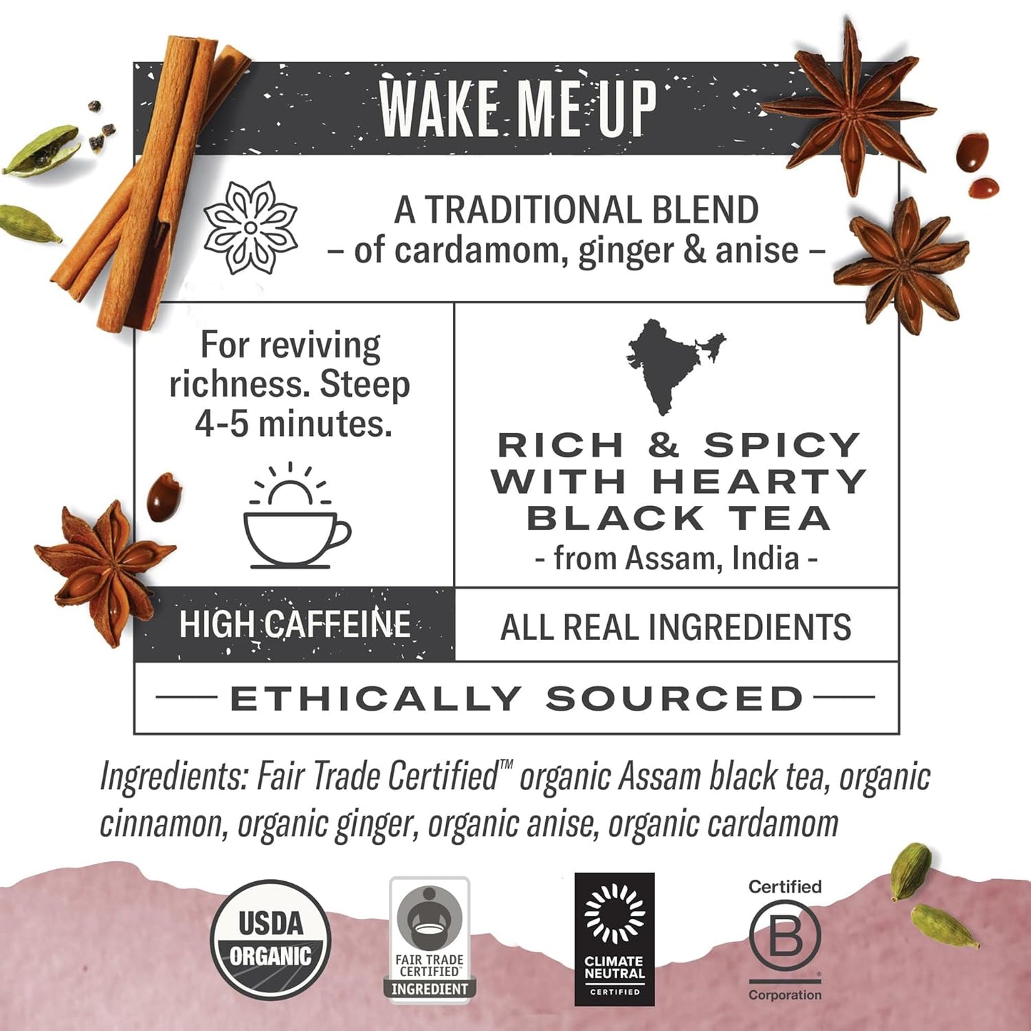 Numi Golden Chai, Organic Assam Black Tea with Spices – 18 Bags (Pack of 6)