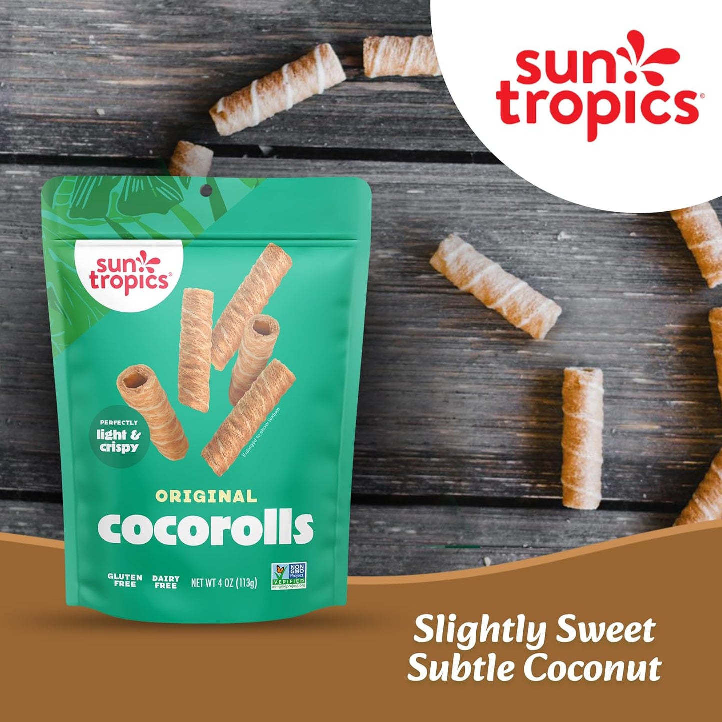 Sun Tropics Coco Rolls, Original Rolled Coconut Wafers (Pack of 12, 4 Oz.)