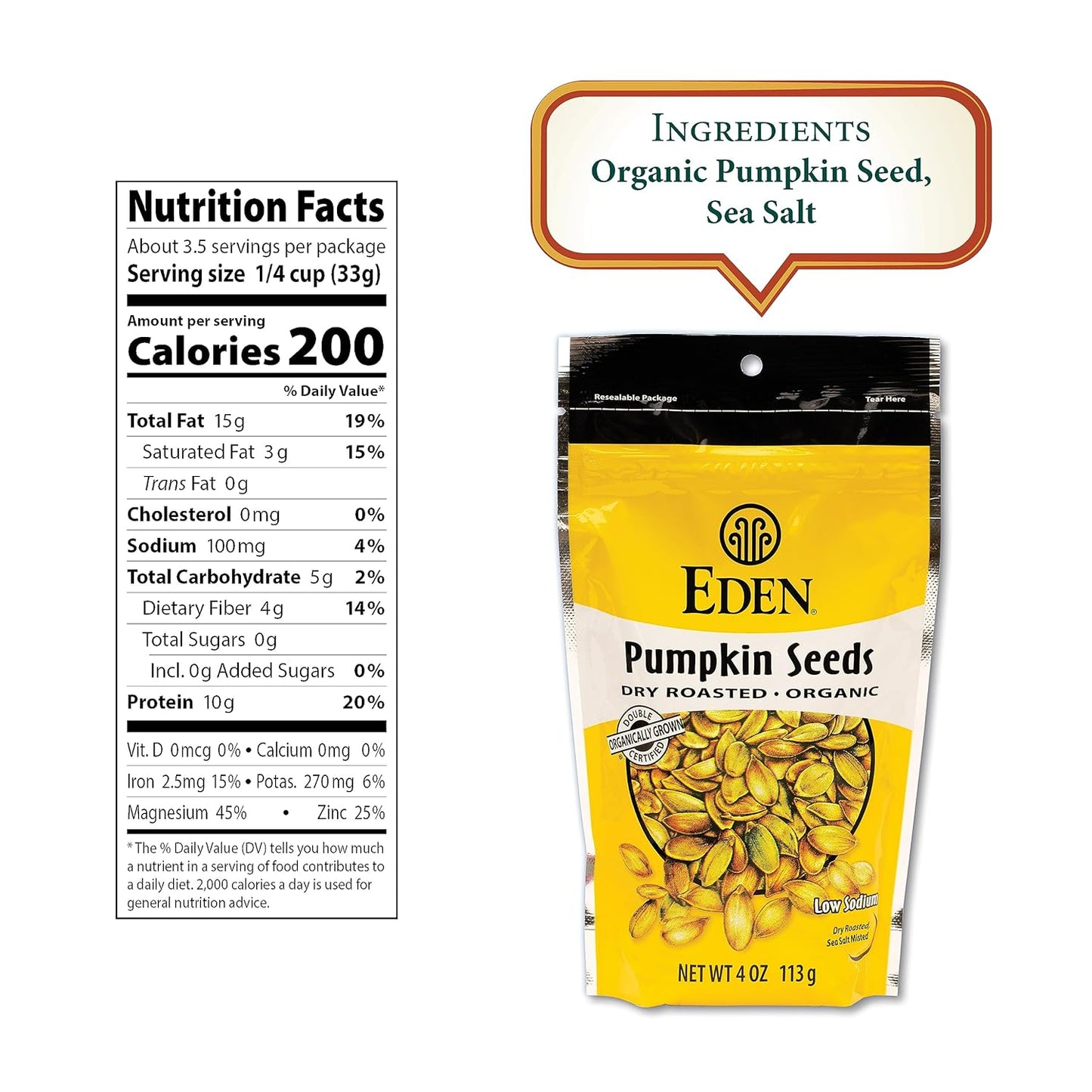 Eden Foods Dry Roasted Organic Pumpkin Seeds - 4 Oz. (Pack of 15)