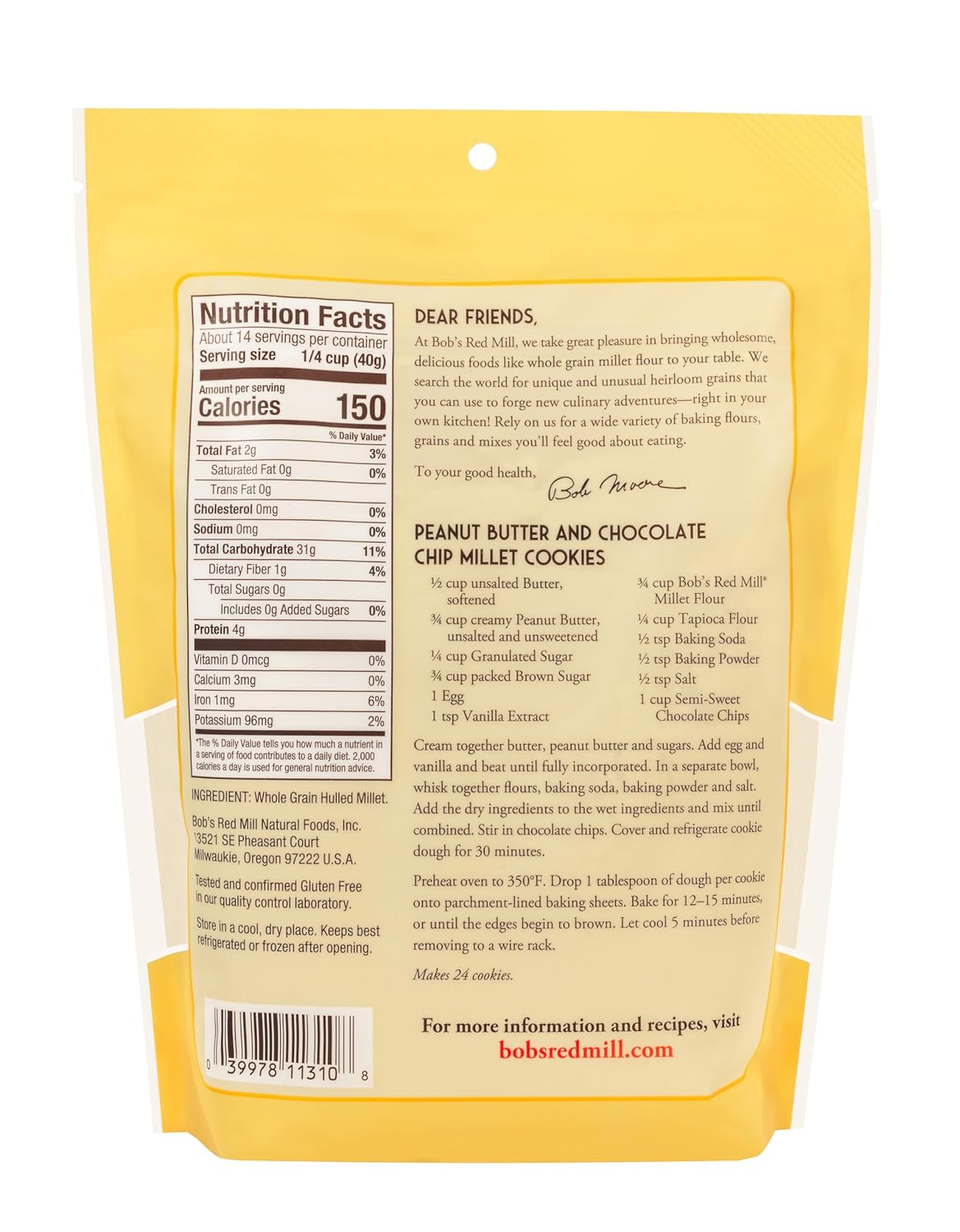 Bob's Red Mill Gluten-Free Millet Flour 4-Pack, 20 Oz.