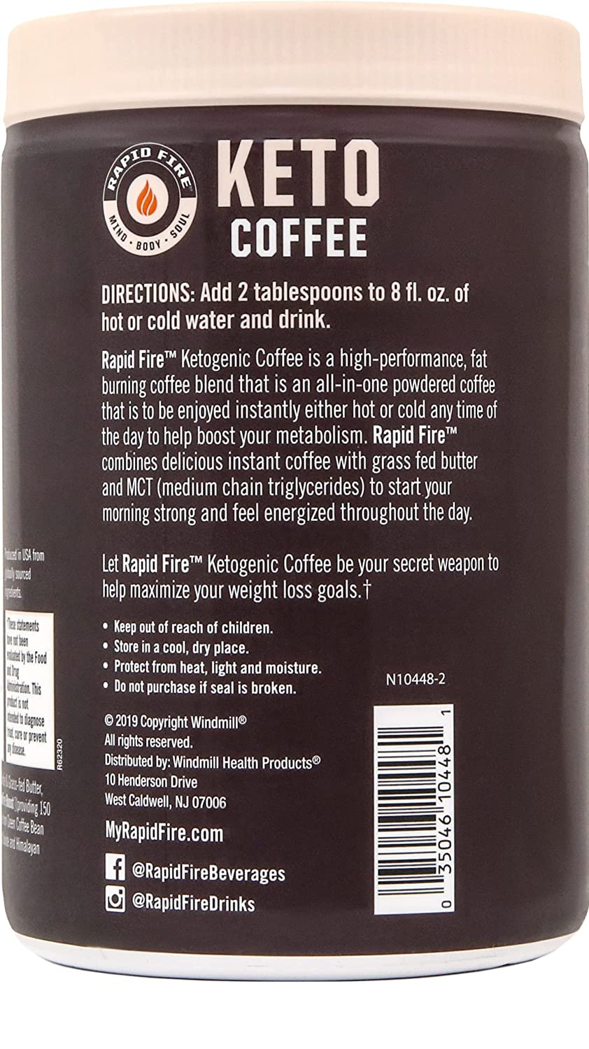 Rapid Fire Ketogenic Fair Trade Instant Keto Coffee Mix - Canister of 7.93 Oz