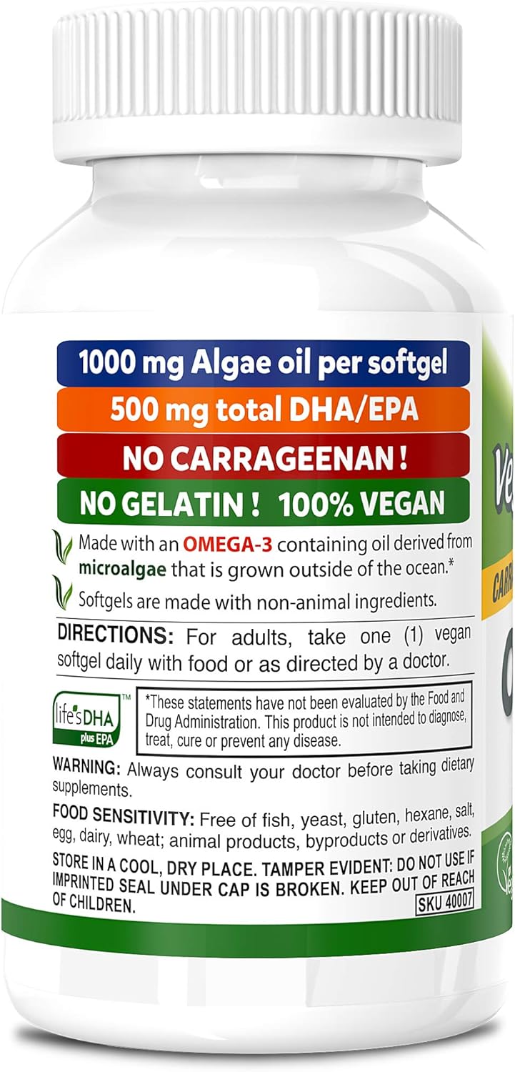 Deva Vegan Omega-3, 500mg DHA + EPA, Plant-Based Omega Fatty Acids, 60 Capsules