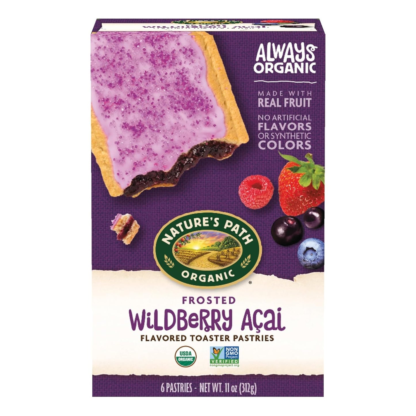 Nature's Path Organic Wildberry Acai Frosted Toaster Pastries, Case of 12, 11 Oz. Each