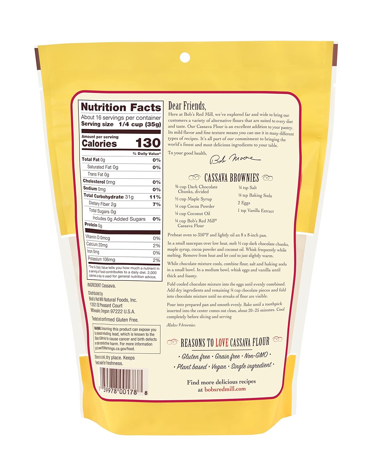 Bob's Red Mill Grain Free Cassava Flour (Pack of 4) - 20 Oz.