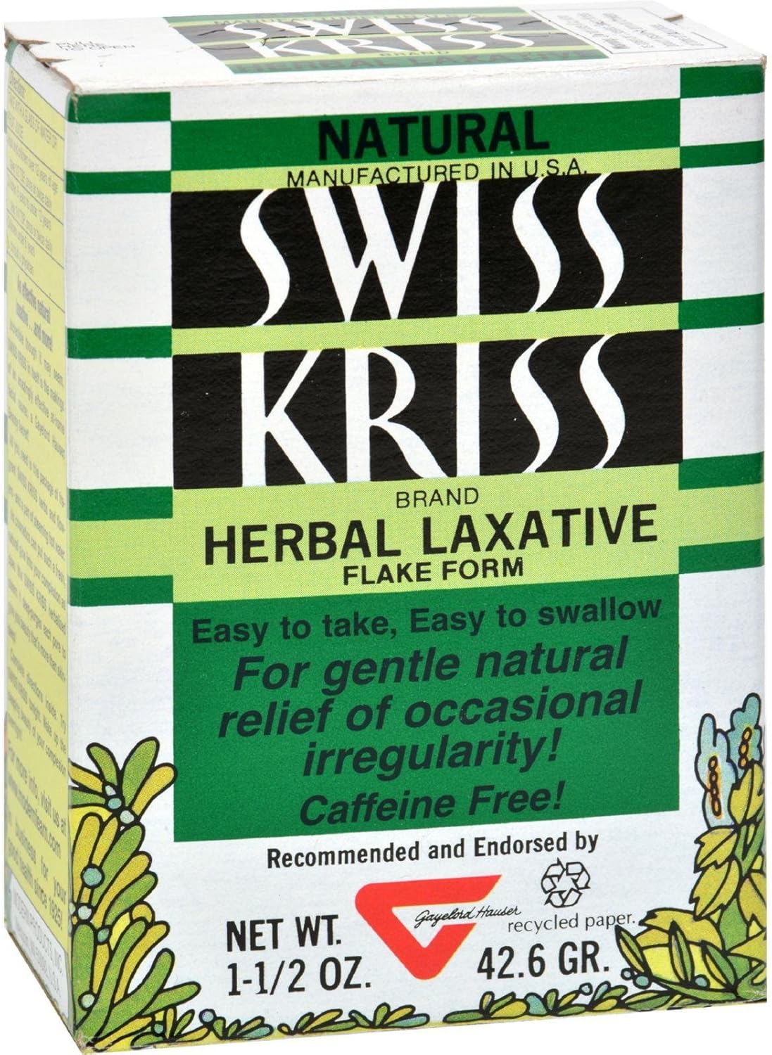 Swiss Kriss Herbal Laxative Flakes, Natural Senna Leaf Formula for Gentle Overnight Relief, 1.5 Oz